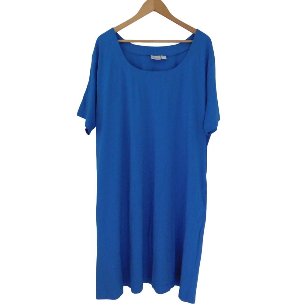 NEW Womens cotton‎ T Shirt dress Short Sleeve Blue Midi Size 3X